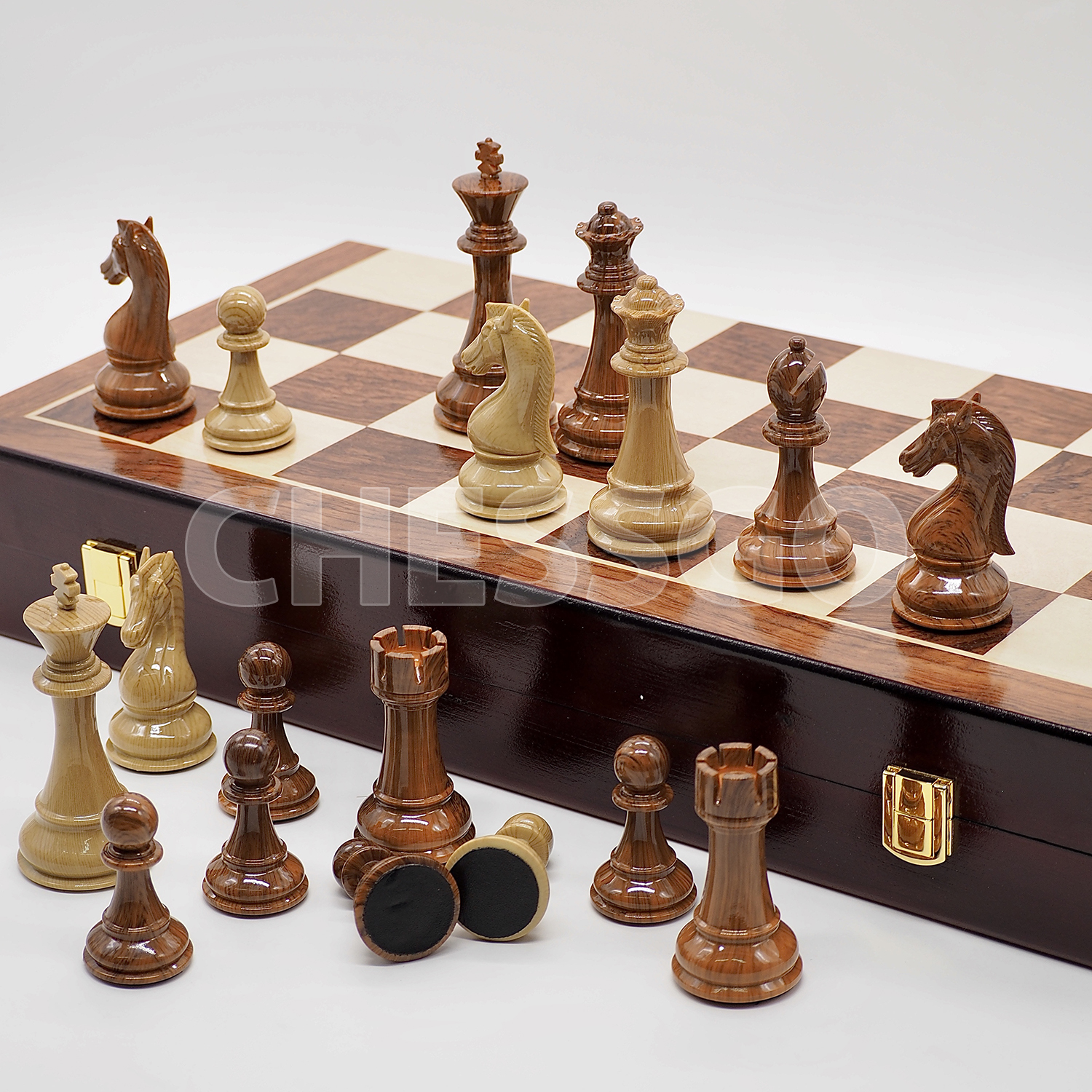 ชุดหมากรุกสากลไม้พับ2(ตัวอะคริลิคลายไม้)