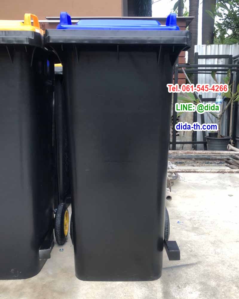 ถังขยะ กทม. เท้าเหยียบ ถังขยะพลาสติกสีดำ พร้อมล้อเข็น 120 ลิตร ฝาสี (ฝาเรียบ)