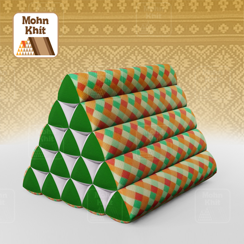 หมอนสามเหลี่ยม15ช่องเดี่ยว ประกบลายDesign 52cmx36cmx32cm// Thai Tri-angle Cotton Design Traditional Floor Cushions.