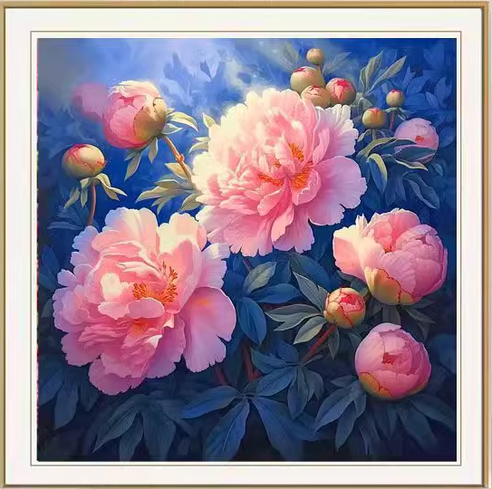 ชุดปักครอสติช ลายช่อโบตั๋น (ปักเต็มผืนผ้า ไม่มีเดินเส้น ผ้า11CTพิมพ์ลาย ปัก 3 เส้นเล็ก) ขนาด 50*50 ซม.ผ้าครอสติช 11CTพิมพ์ลายปักบนผ้า ไหมคอตตอน15 สี ผังลาย เข็ม
