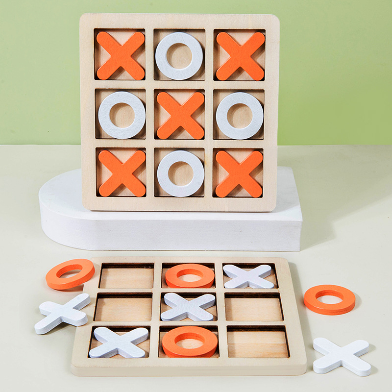 เกมOX โอเอกซ์ไม้สีขาว+ส้ม (Tic-tac-toe) size14x14cm