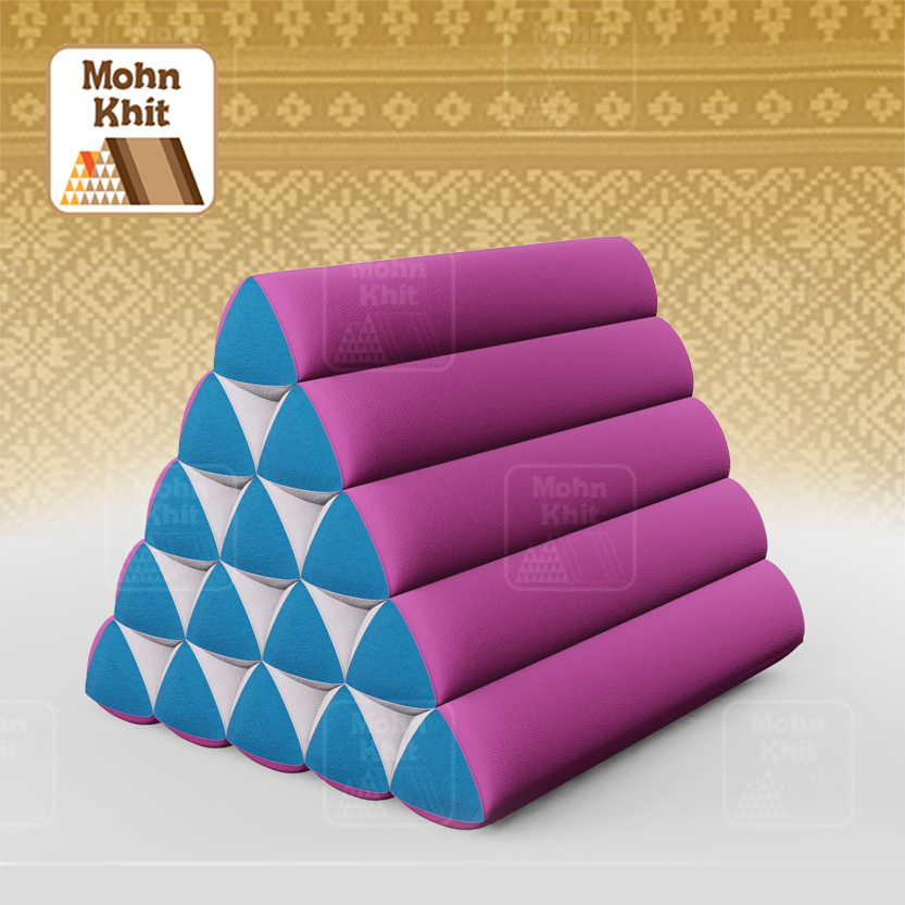 หมอนสามเหลี่ยม15 ช่องเดี่ยว ประกบคู่2สีผ้าฝ้าย 52cmx36cmx32cm// Thai Tri-angle Cotton Design Traditional Floor Cushions.