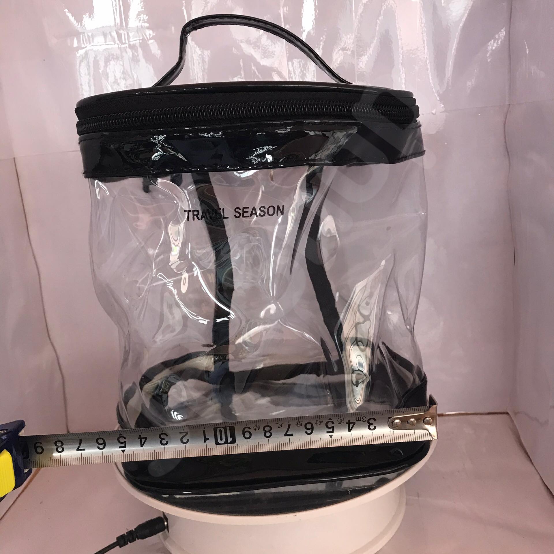 กระเป๋าใส่เครื่องสำอาง ทรงกระบอก สีดำ โปร่งใส ราคา/1 ใบ #0151