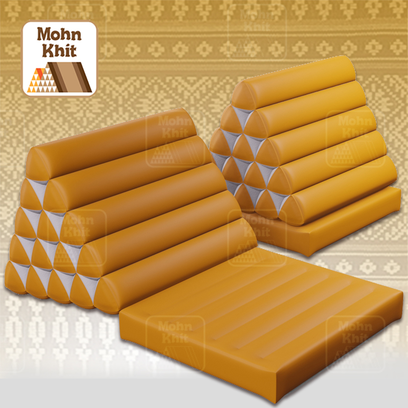 หมอนสามเหลี่ยม 15 ช่องติดเบาะ1 พ้าไหมเทียมสีพื้น 57cmx76cmx36 cm Triangle Khit Thai Rayon Floor Cushions Traditional handmade 15 holes with 1 part of mattress.