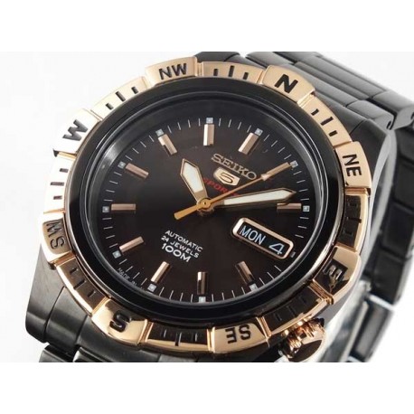 Seiko 5 Sports Automatic นาฬิกาข้อมือผู้ชาย สายสแตนเลส รุ่น SRP148 - สีดำ