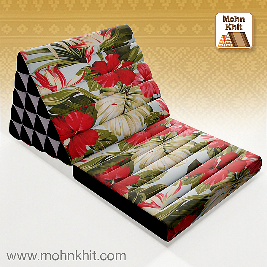 หมอนสามเหลี่ยม"ฮาวาย"15 ช่องติดเบาะ1พับ 55x90x36Cm Tri-angle kapok Hawaiian pattern Traditional Floor Cushions 15 holes with 1 part of mattress.