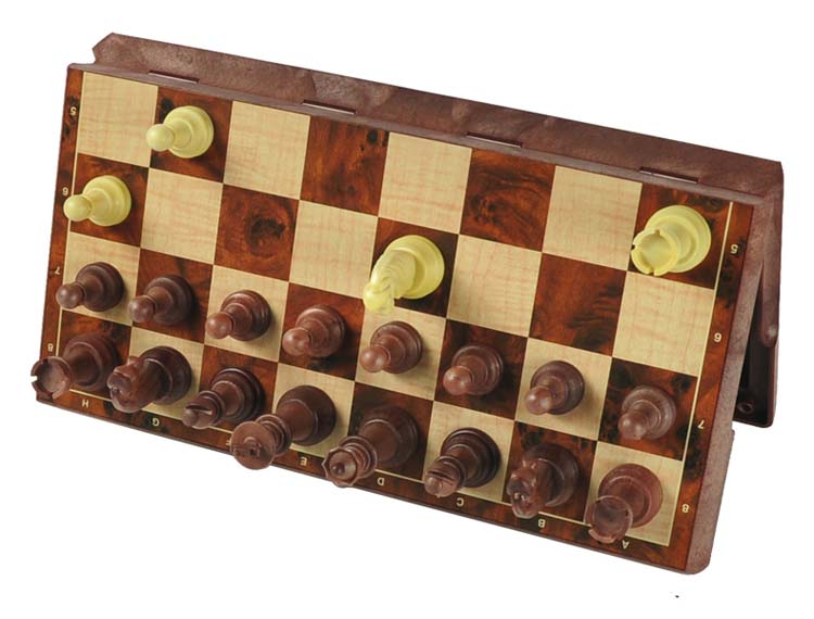 หมากรุกสากลแม่เหล็กพลาสติกลายไม้ 2in1 Magnetic Chess size L #4856-C