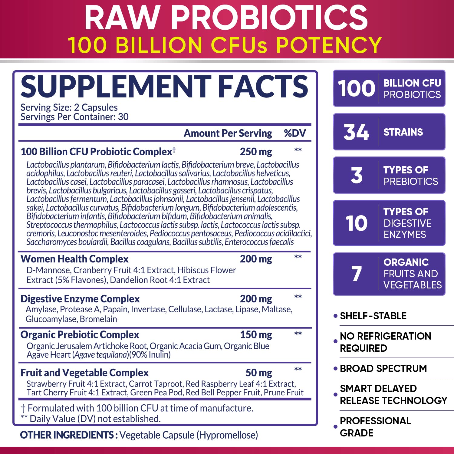 Wholesome Wellness Women's Raw Probiotic 100 Billion CFU 60 Capsules (โพรไบโอติก)