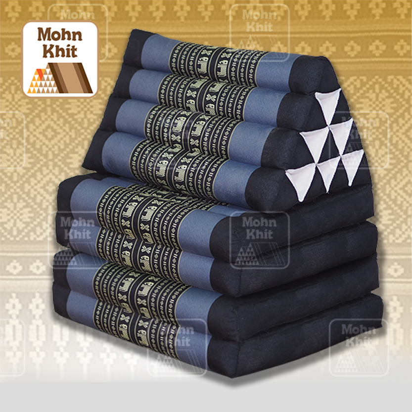 หมอนสามเหลี่ยม 10 ช่องติดเบาะ 4 พับ 53x180x30cm// Tri-angle kapok Traditional Floor Cushions 10 holes with 4 part of mattress.