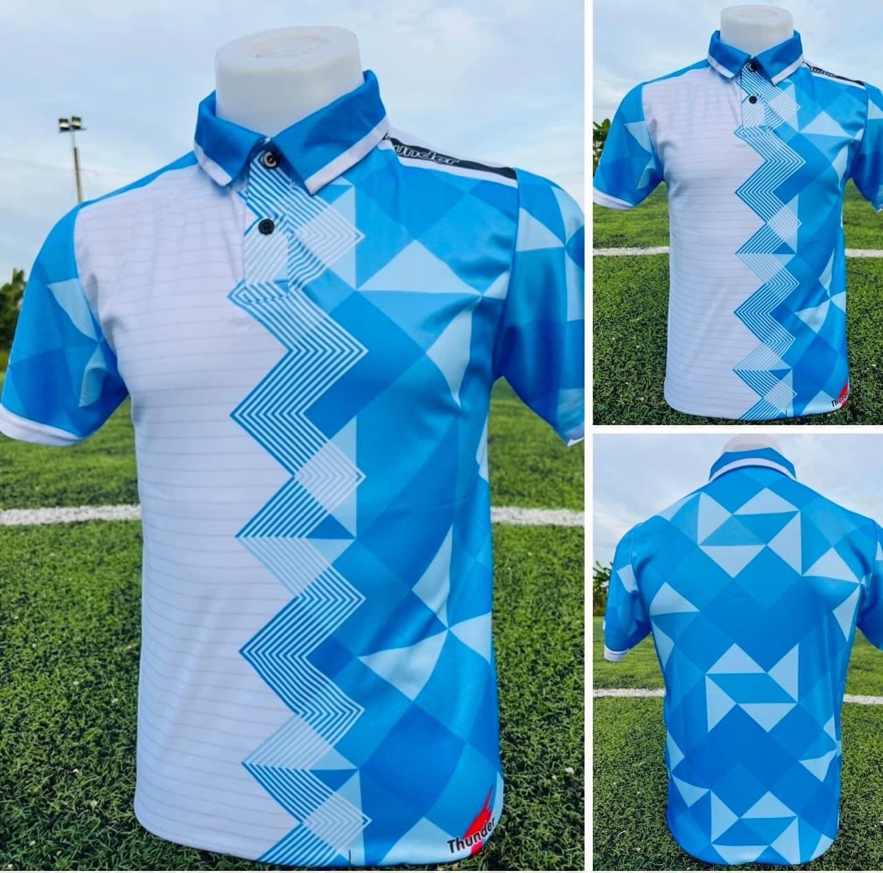 Micro POLO Sport เสื้อโปโล เสื้อคอปก เสื้อโปโลสำเร็จรูป แบบพิมพ์ลาย สีฟ้า