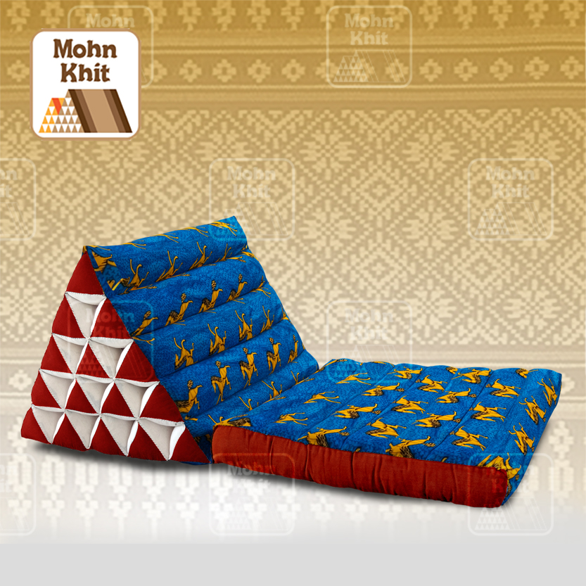 หมอนสามเหลี่ยม15 ช่องติดเบาะ1พับสีน้ำเงินผ้าอังการา 50x90x36Cm //Cotton Original Real Wax Ankara Fabric Triangle Traditional Floor Cushions 15 holes with 1 part of mattress.