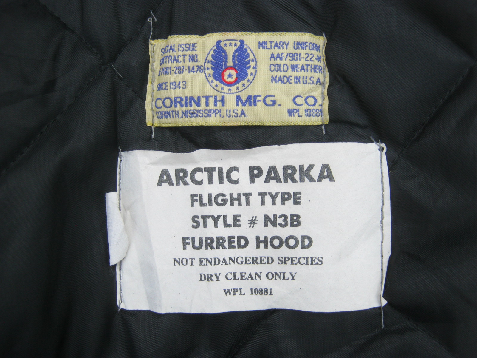 Corinth Mfg. N3B Nylon Arctic (Snorkel) Military Parka USA