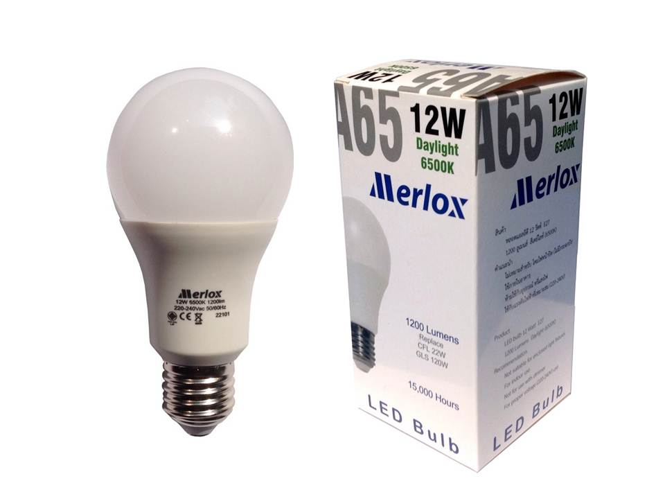 หลอดไฟ LED A65 220-240V 12W 1200LM 6500K E27 MERLOX