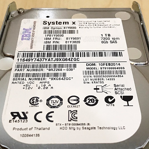 NEW IBM 81Y9690 81Y9691 81Y3820 [TorCompTH Thailand ขาย จำหน่าย ราคา] IBM 1TB 7.2K 6Gbps NL SAS 2.5 SFF HS HDD (ST91000640SS) for IBM System x