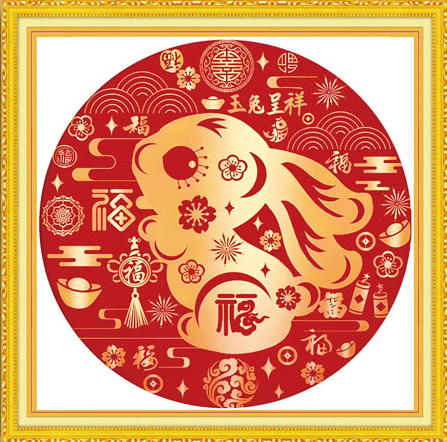 ชุดปักครอสติช ลายกระต่ายทองคำมงคล (งานปักเต็มลาย พื้นหลังสีแดงก็ปัก ไม่มีเดินเส้น ไม่มีผังลาย สีปักน้อย) ปักครั้งละ 3 เส้นเล็ก ขนาด 60*60 ซม.ผ้าครอสติช 11CTพิมพ์ลายปักบนผ้า ไหมคอตตอน 4 สี ผังลาย เข็ม