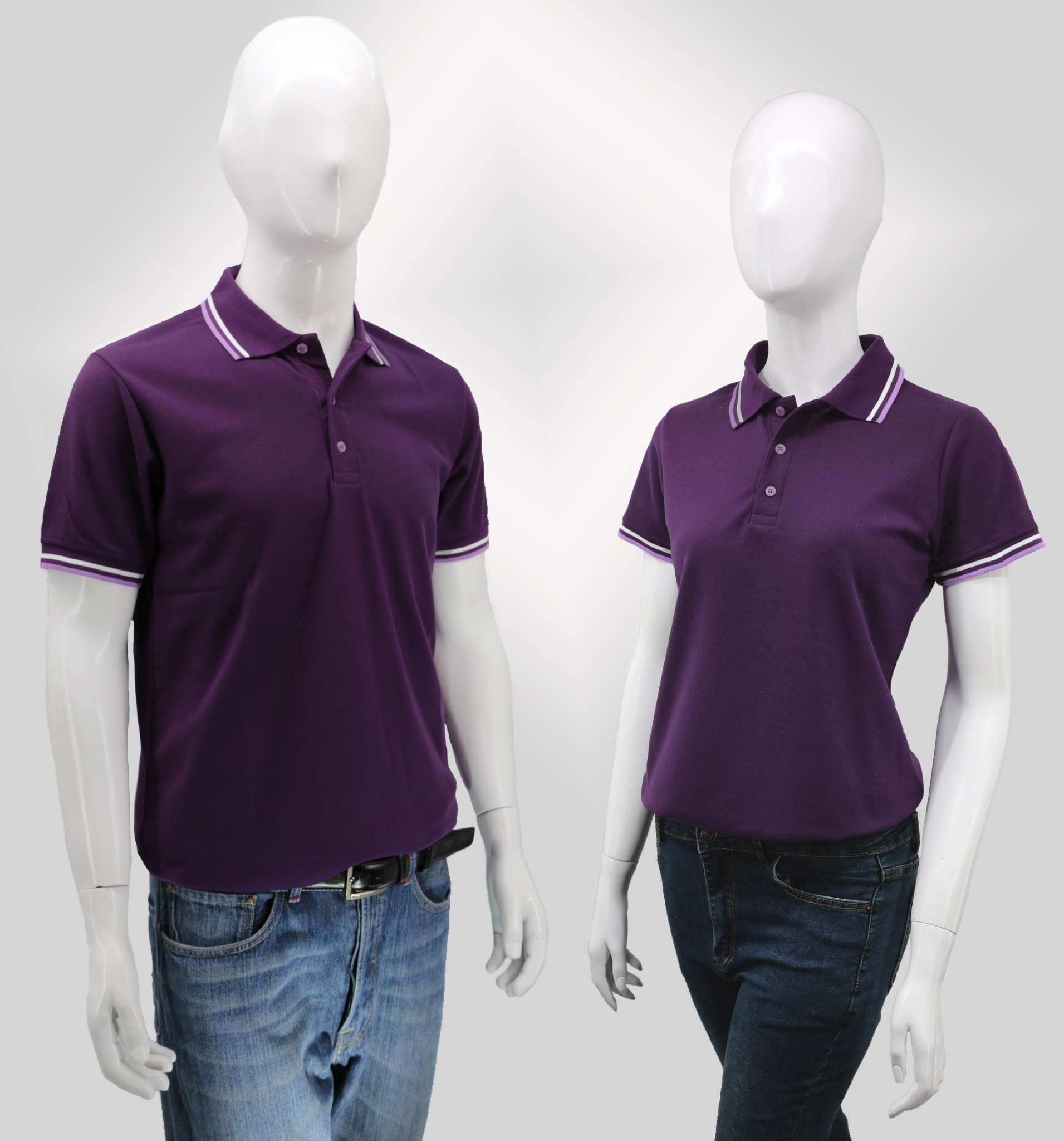 HBP POLO เสื้อโปโล เสื้อคอปก สีม่วงขลิบม่วงอ่อน มีทั่งทรงชาย-หญิง