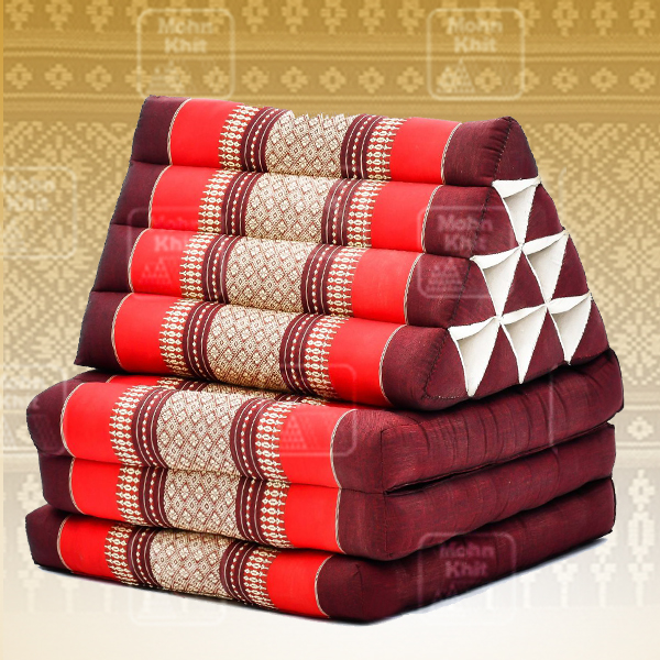 หมอนสามเหลี่ยมฝ้ายขิด 10 ช่องติดเบาะ 3พับ 53x165x30cm// Tri-angle kapok100%Traditional Floor Cushions 10 holes with 3 part of mattress.