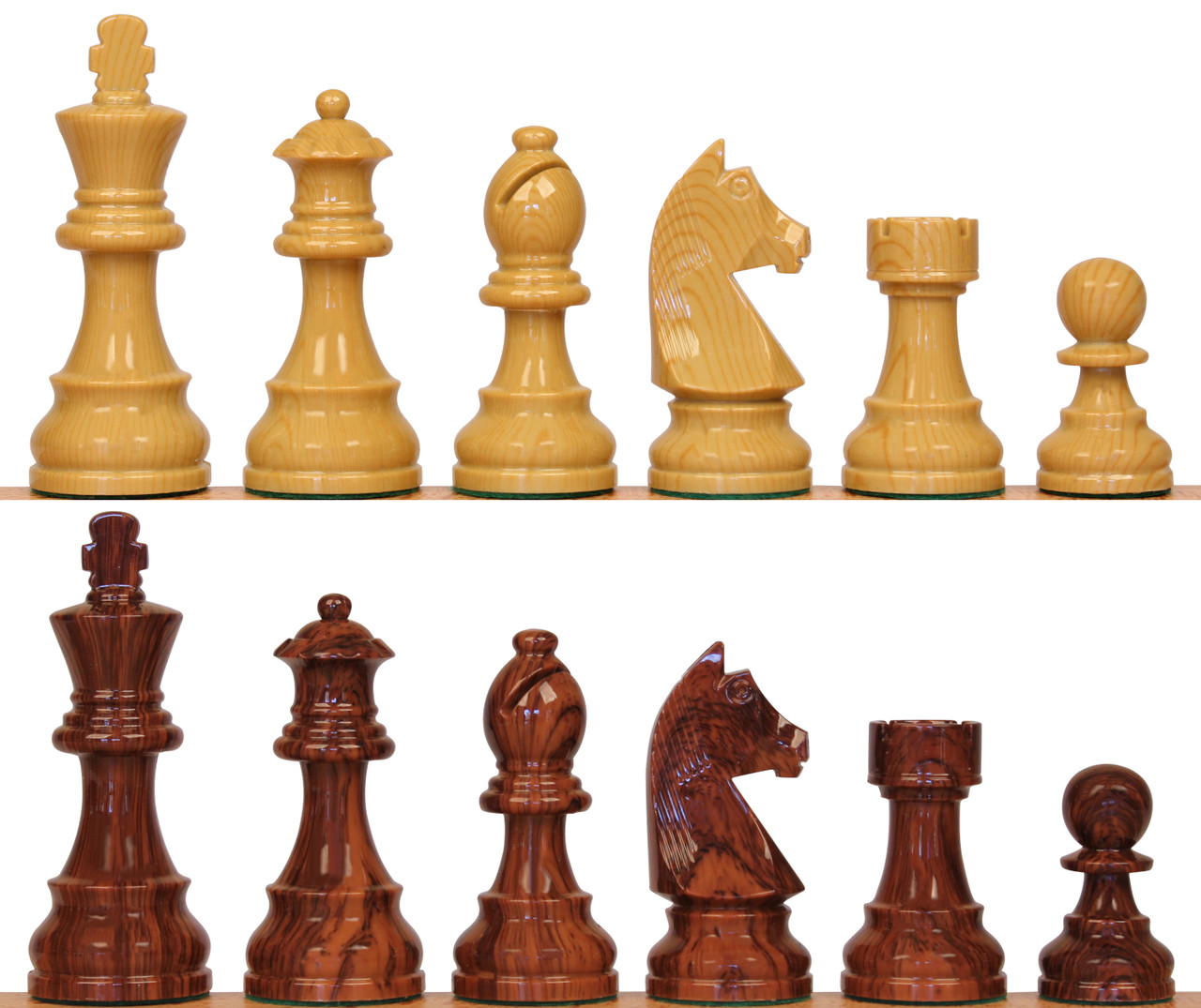 3 3/4" German Knight (Polish) Series Chess Pieces - Wood Grain ตัวหมากรุกสากลเจอร์มันไนท์โพหลิช(ลายไม้)