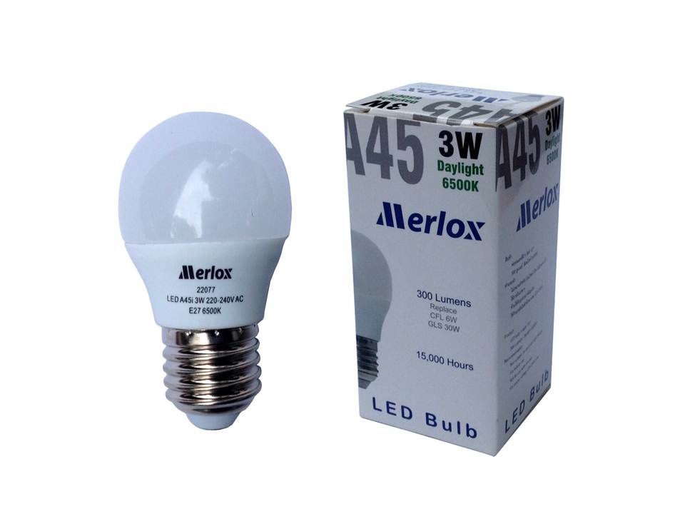 หลอดไฟ LED A45 220-240V 3W 300LM 6500K E27 MERLOX