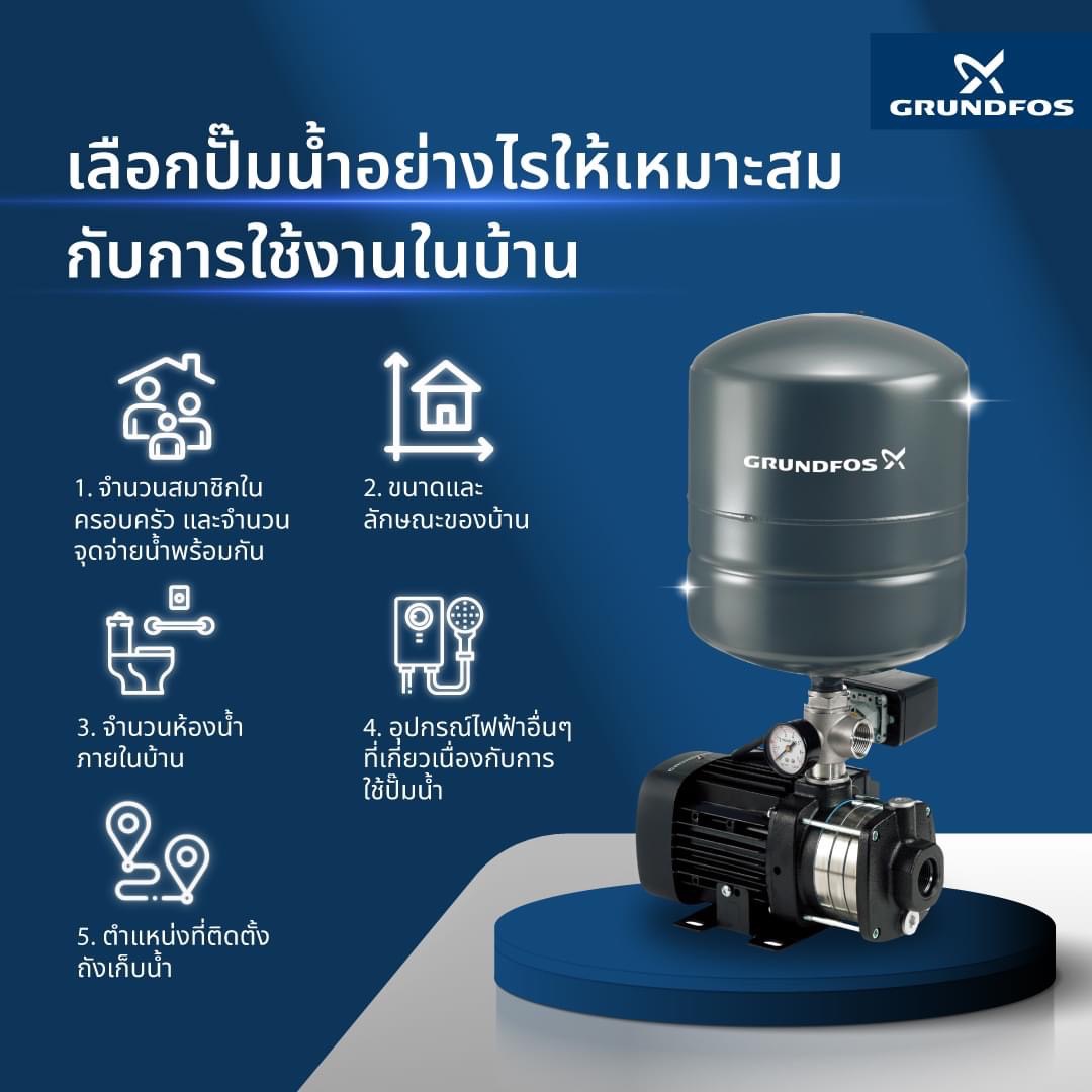 ปั๊มน้ำกรุนด์ฟอส CMB-PT 3-37,3-46,5-37,5-46 ชนิดมีถังแรงดัน 500-900 วัตต์
