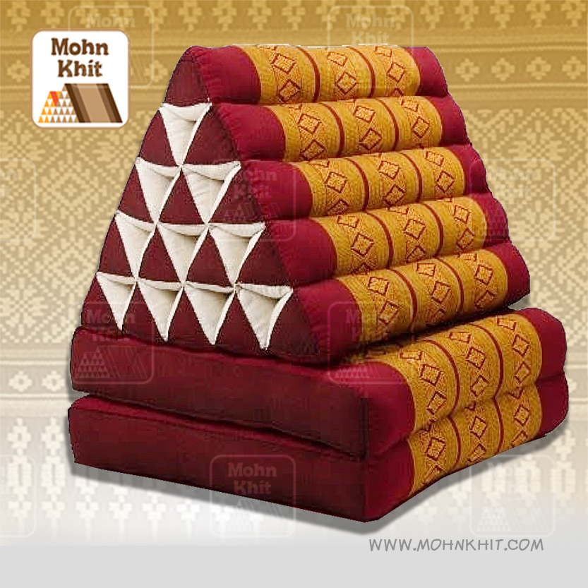 หมอนสามเหลี่ยม15 ช่อง ติดเบาะ 2 พับ 55x140x38cm Tri-angle Khit kapok100% Floor Cushions Traditional Pillow 15 holes with 2 part of mattress.
