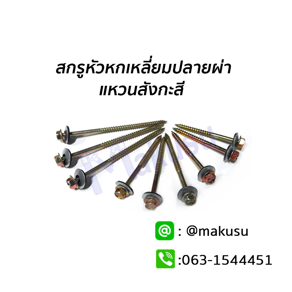 สกรูยึดกระเบื้องลอนคู่ แปไม้ ปลายผ่า แหวนสังกะสี สกรูยึดกระเบื้อง มี 6 ขนาด