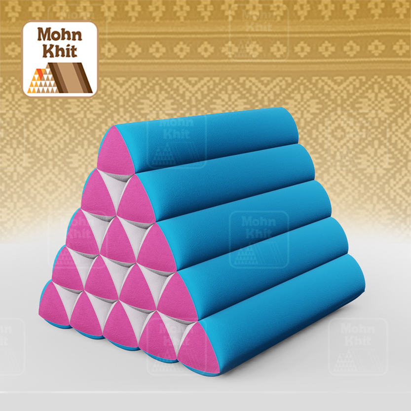 หมอนสามเหลี่ยม15 ช่องเดี่ยว ประกบคู่2สีผ้าฝ้าย 52cmx36cmx32cm// Thai Tri-angle Cotton Design Traditional Floor Cushions.