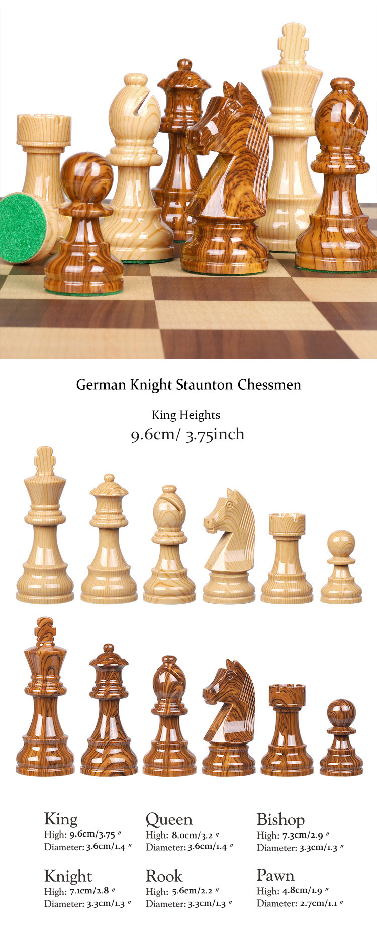 ชุดหมากรุกสากลไม้ German Knight Staunton Wooden Chess Set 3