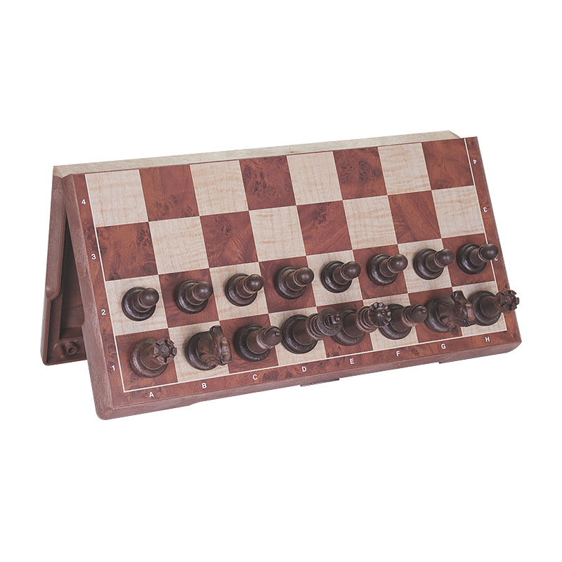 หมากรุกสากลแม่เหล็กพลาสติกลายไม้ 2in1 Magnetic Chess size L #4856-C