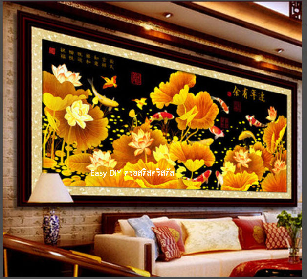 เซ็ตอุปกรณ์งานฝีมือ diy ครอสติสคริสตัลรูปปลาคราฟดอกบัวทอง 2