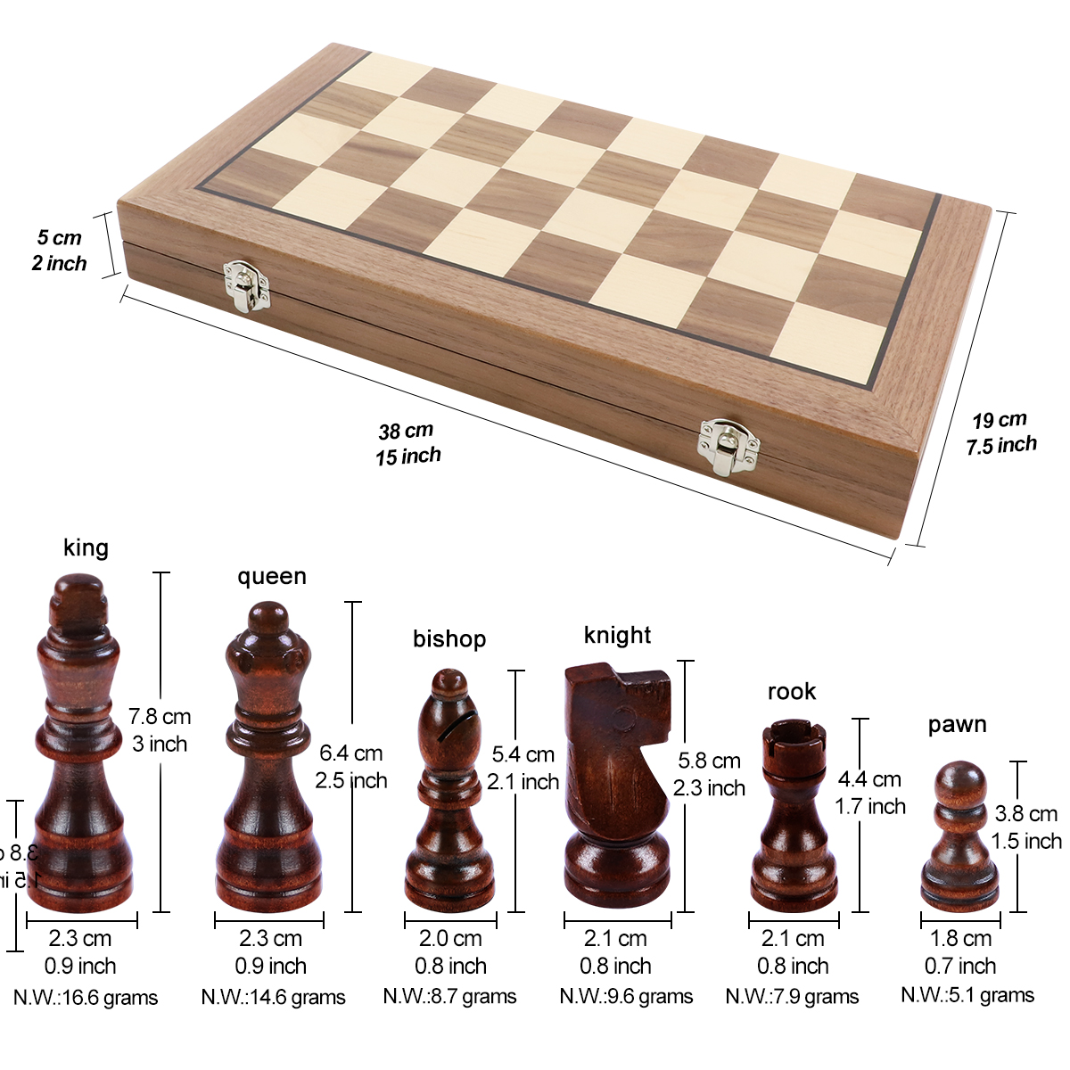 ชุดหมากรุกสากลไม้walnut+maple (แม่เหล็ก) Gold Knight Wooden Chess Set 5