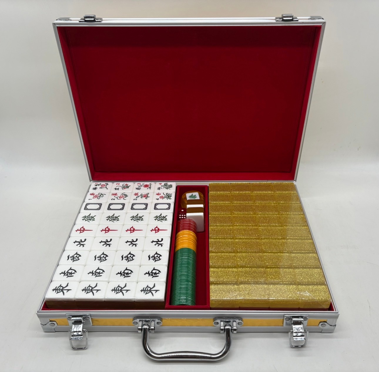ไพ่นกกระจอกชุดพรีเมี่ยม High Quality Mahjong with Aluminum Box #37 สีทอง
