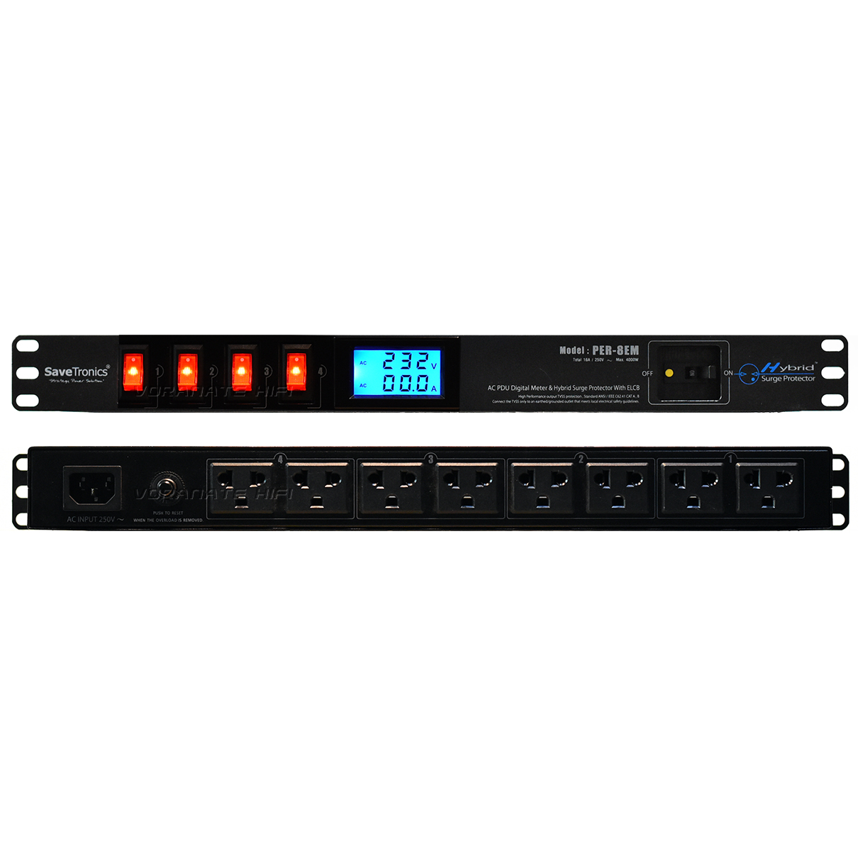 SaveTronics PER-8EM เครื่องป้องกันลดทอนไฟกระโชกชั่วขณะ ชนิดตัดไฟรั่วอัตโนมัติ 16A250V/ 4000W