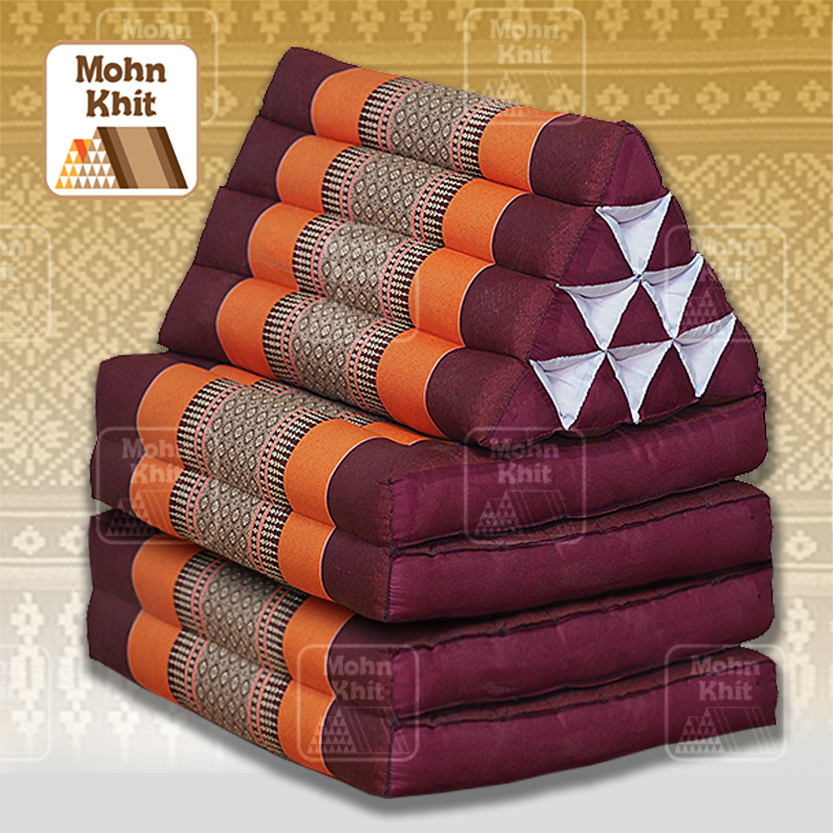 หมอนสามเหลี่ยม 10 ช่องติดเบาะ 4 พับ 53x180x30cm// Tri-angle kapok Traditional Floor Cushions 10 holes with 4 part of mattress.