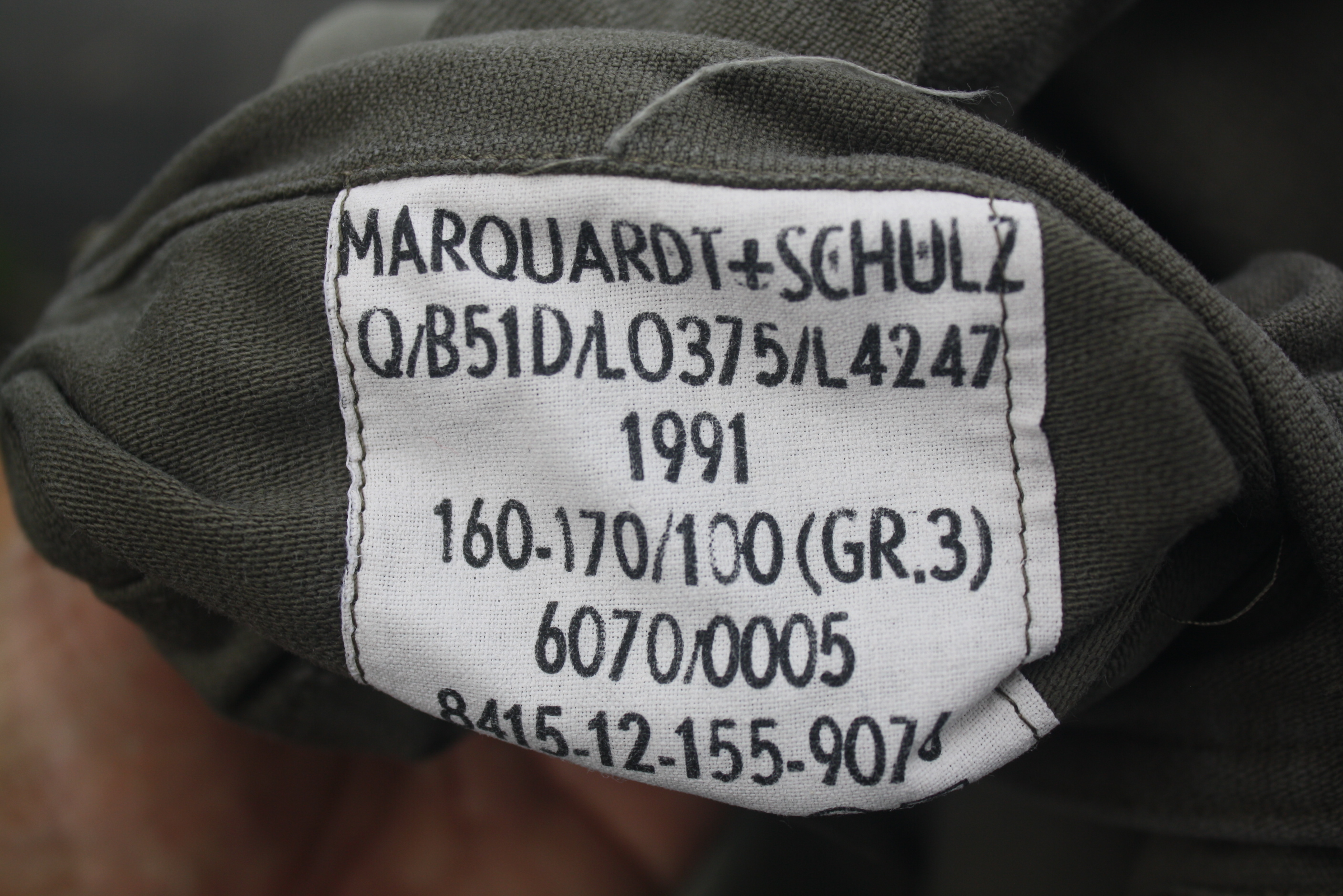 ขายแล้ว Bundeswehr Moleskin Jacket Marquardt & Schulz 1991,