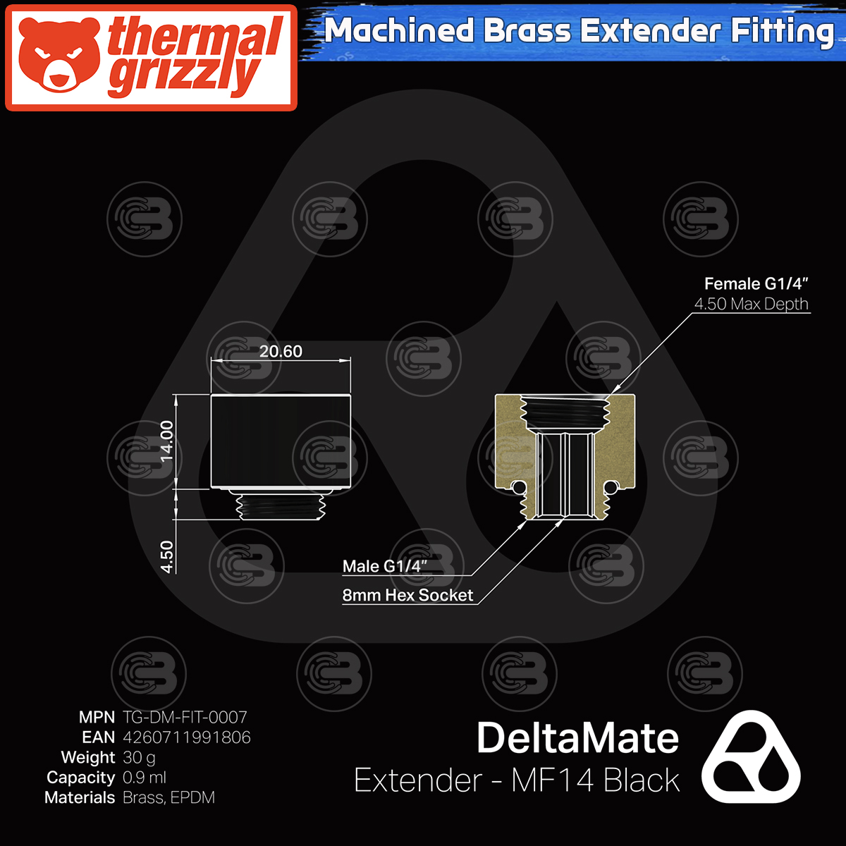 [CoolBlasterThai] Thermal Grizzly DeltaMate Extender MF14 Fittings Black Machined Brass