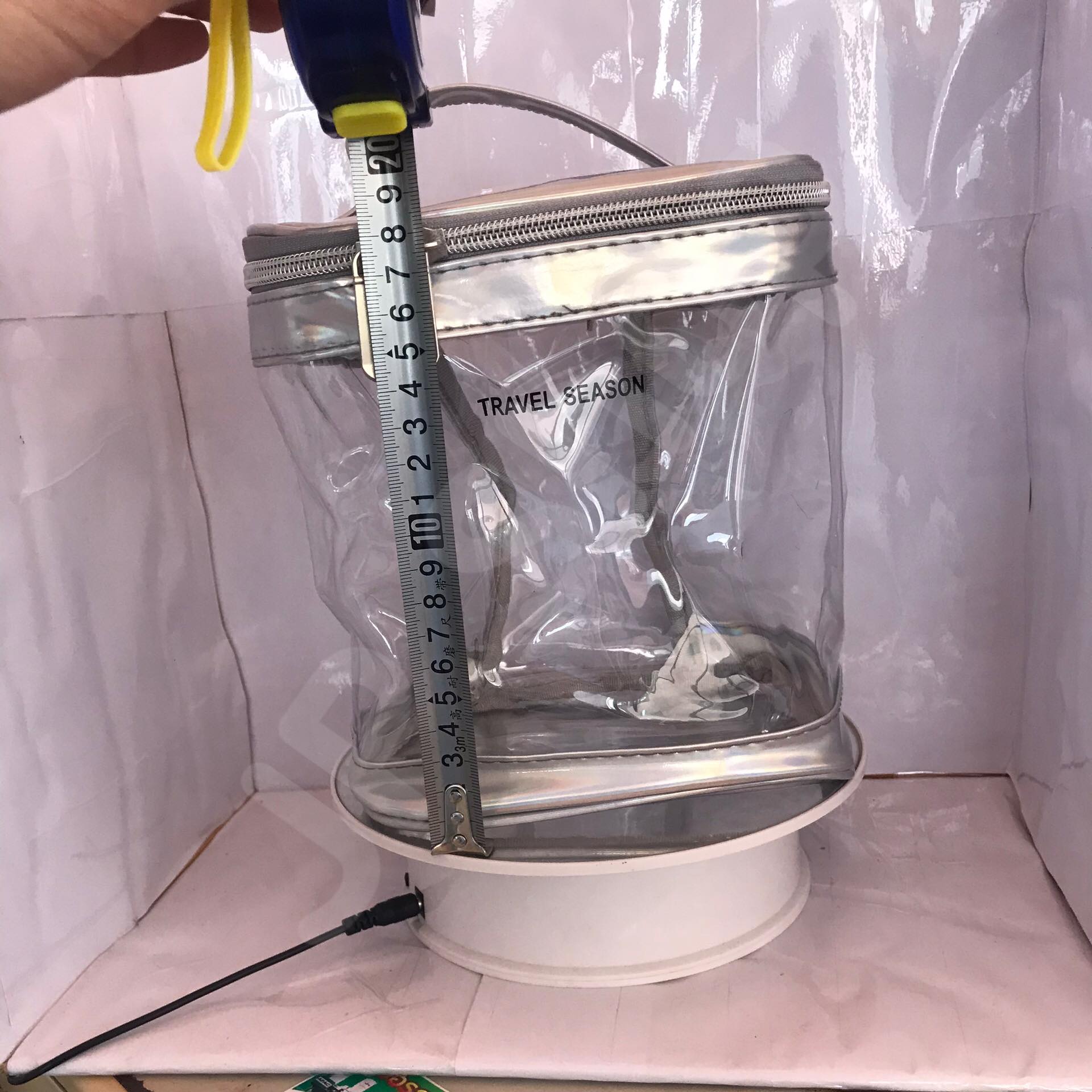 กระเป๋าใส่เครื่องสำอาง ทรงกระบอก สีเทา โปร่งใส ราคา/1 ใบ #0131