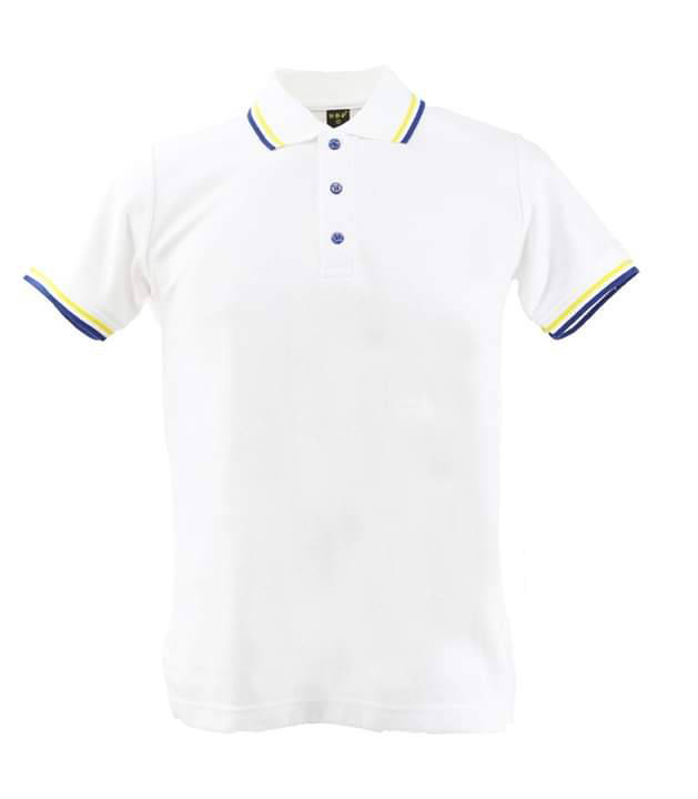HBP POLO เสื้อโปโล เสื้อคอปก สีขาวขลิบเหลืองน้ำเงิน มีทั่งทรงชาย-หญิง