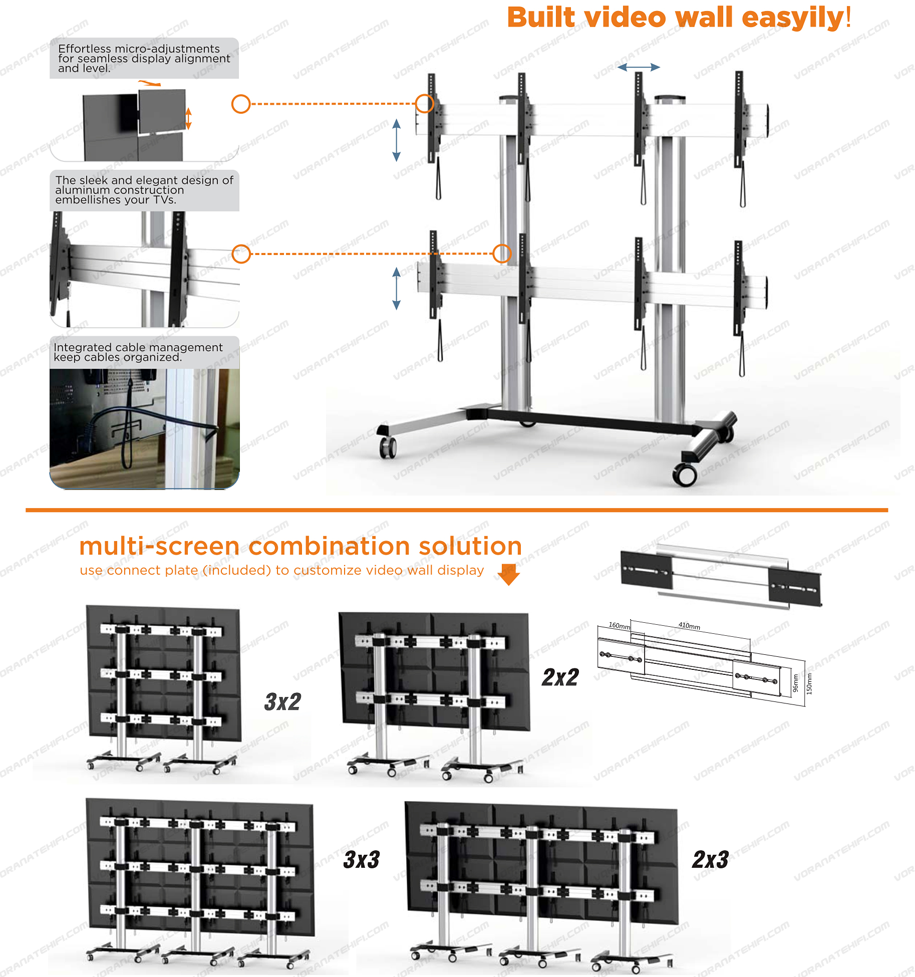 ขาตั้งจอ Video Wall X4 series ขนาด 45 - 55 inch LED, LCD 4-Video Wall TV Stand Cart Max Load 60 kgs per screen
