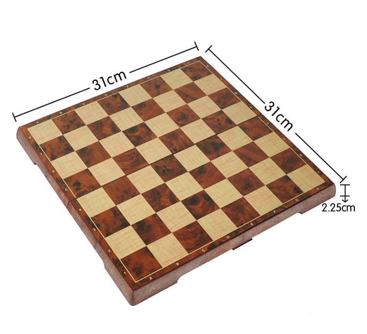 หมากรุกสากลแม่เหล็กพลาสติกลายไม้ 2in1 Magnetic Chess size L #4856-C