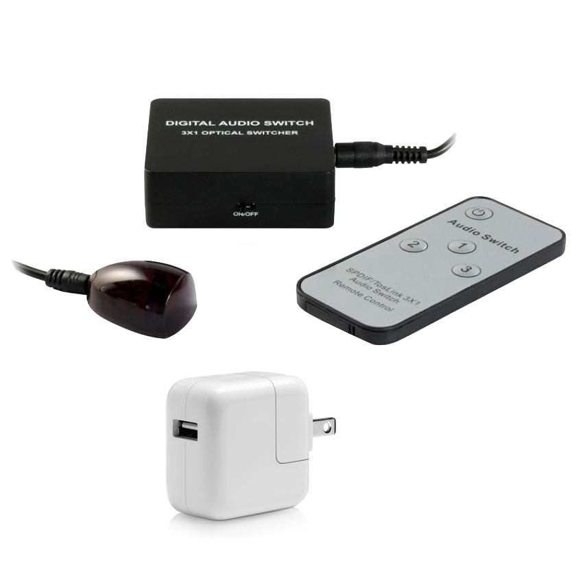 OPTISW-3R 3 Ports Fiber Optic Optical Toslink SPDIF Power Switcher with IR Remote