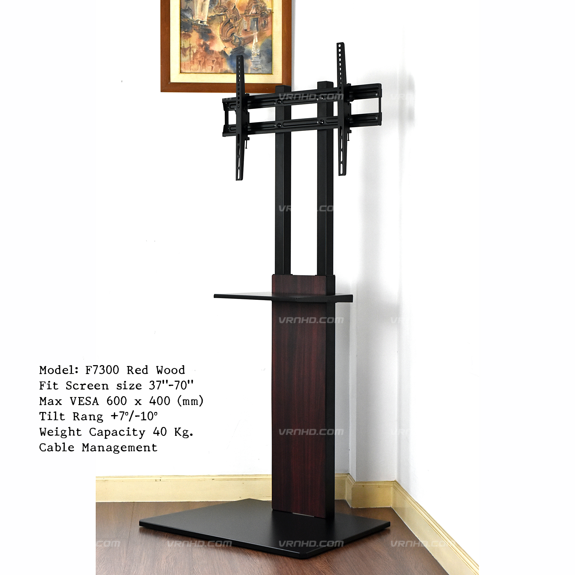 F7300-Wrap Red Wood ขาตั้งทีวี 37"-70" Pure Flat Design TV Stand, Max VESA 600x400mm., weight capacity 40 kg with Equipment shelf = ไม่มีล้อ =