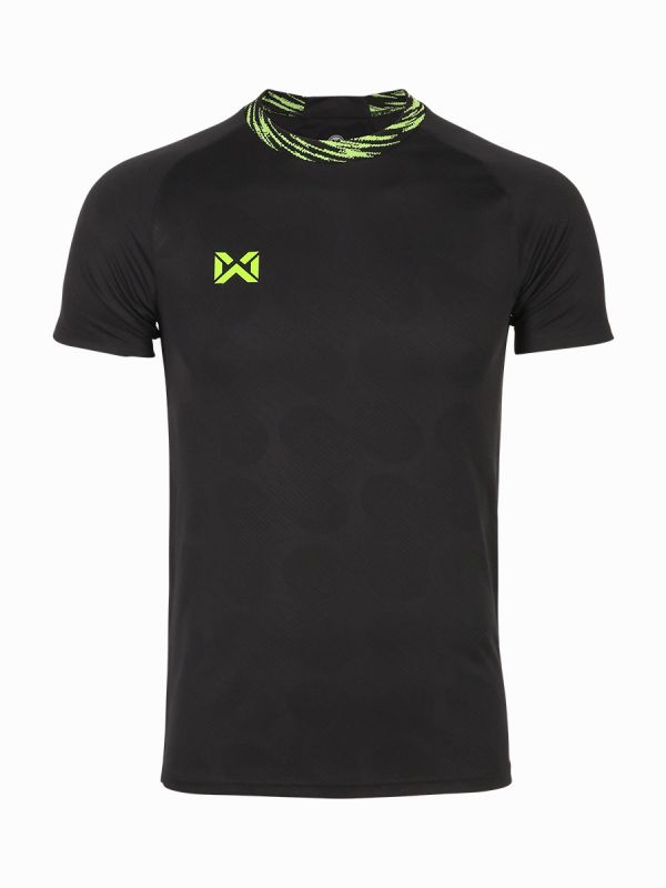 WARRIX ลิขสิทธิ์แท้100% เสื้อกีฬา FLASH TRAINING SHIRT WA-234FBACL01 เสื้อซ้อมกีฬาแขนสั้น ตัดต่อแบบไหล่สโลป สีดำ