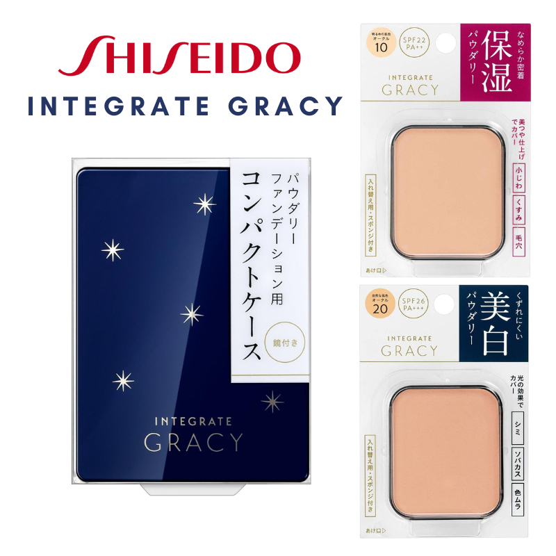Shiseido INTEGRATE GRACY White Powder Foundation 11g refill รุ่นสีน้ำเงิน เน้นผิวขาวกระจ่างใสแป้งผสมรองพื้น (1ชิ้น)