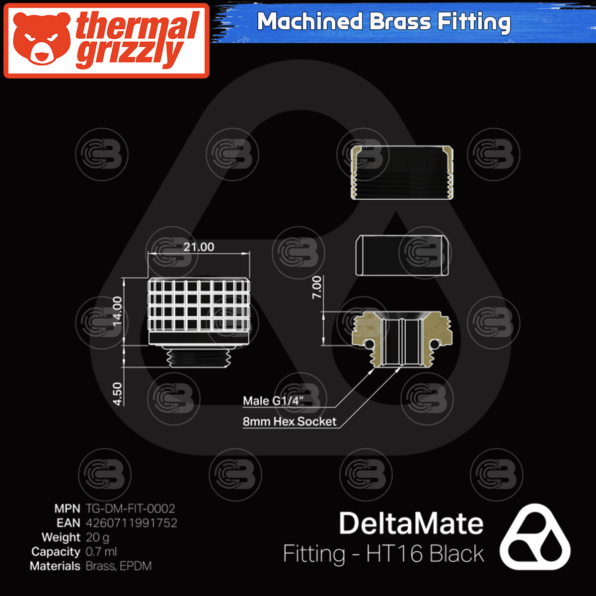 [CoolBlasterThai] Thermal Grizzly DeltaMate Fitting HT16 For Hard Tubes Black Machined Brass