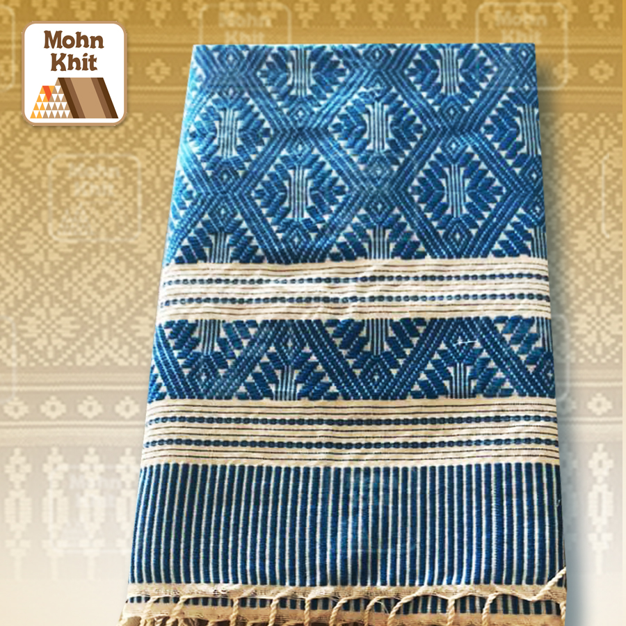 ผ้าคลุมไหล่ฝ้ายทอมือ ผ้าฝ้ายแท้ ผ้าขิดโบราณ ขนาด 60x200 cm//Hand-woven shawl, pure cotton, ancient Khit cloth, size 70x200 cm.