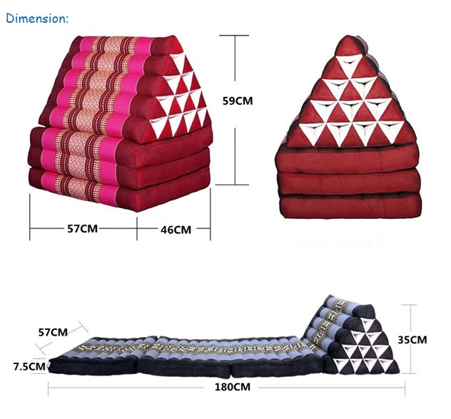 หมอนสามเหลี่ยม 15 ช่องติดเบาะ 3พับงานดีไซด์ 60x180x38 cm Triangle kapok100%Traditional Floor Cushions 15 holes with 3 part of mattress. สำเนา