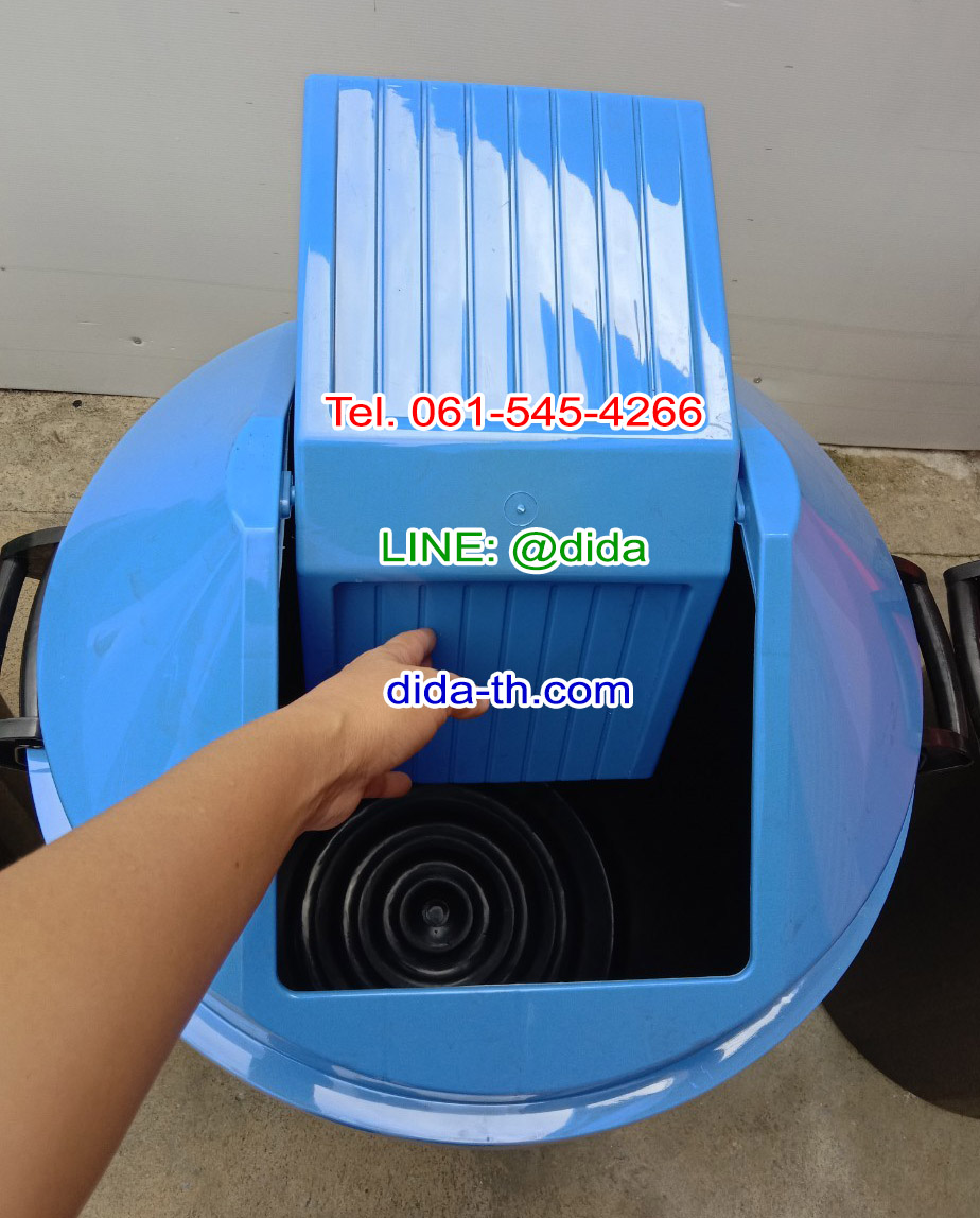 ถังขยะเทศบาล ทรงกลม ถังขยะพลาสติกสีดำ ฝาแกว่ง ฝาสี 112 ลิตร