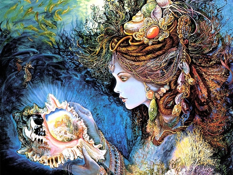 ชุดภาพติดคริสตัลกลม ลายธิดามหาสมุทร (งานติดเต็มภาพ) ขนาด 50*40 ซม. คริสตัลกลม 30 สี อุปกรณ์ครบชุด