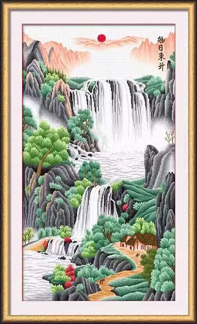 ชุดปักครอสติช ลายน้ำตกกลางป่าใหญ่ (ปักเต็มผืนผ้า ไม่มีเดินเส้น ผ้า9CTพิมพ์ลาย มีประกาย ปัก 4 เส้นเล็ก) ขนาด 65*110 ซม.ผ้าครอสติช 9CTพิมพ์ลายปักบนผ้า ไหมคอตตอน 51 สี ผังลาย เข็ม